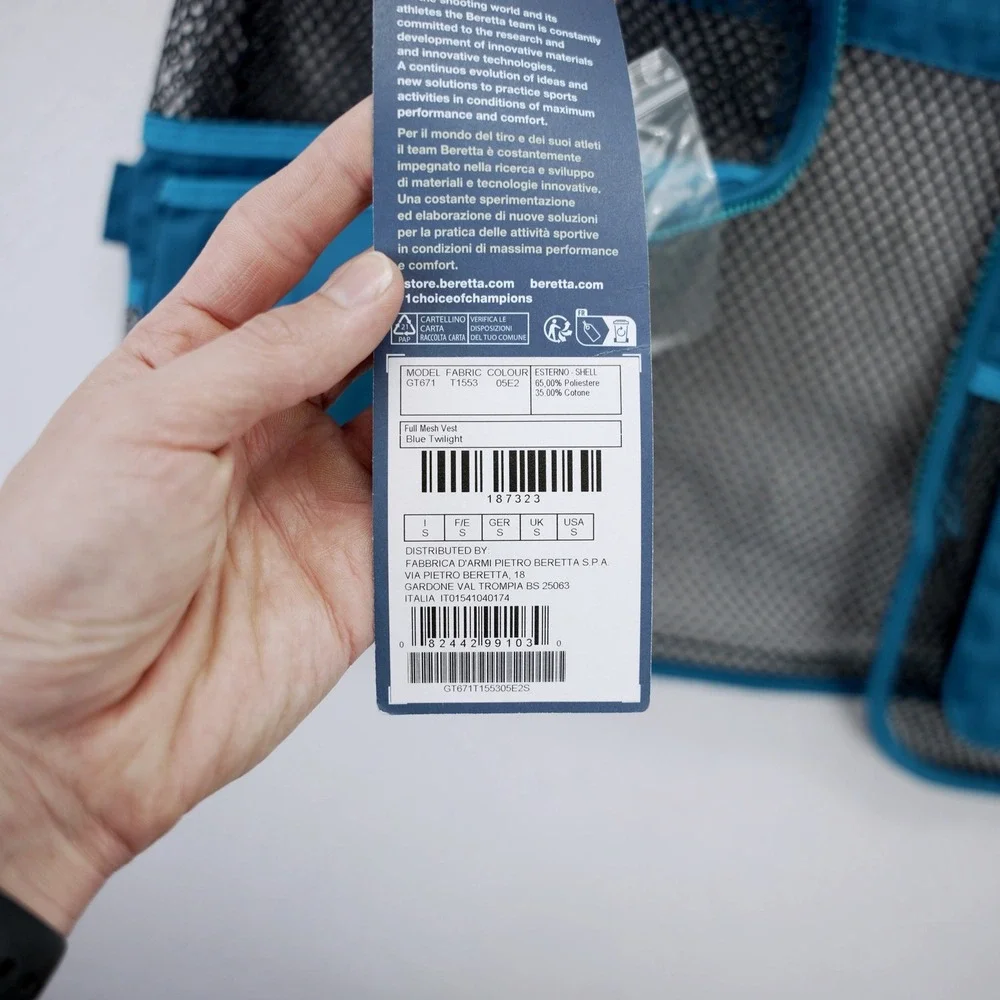 Beretta Full Mesh Shooting Vest Blue Twilight GT671 Mens Small New With Tags